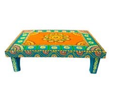 Handicraft Wooden Chourang Pooja Chowki Ferozi and Peach